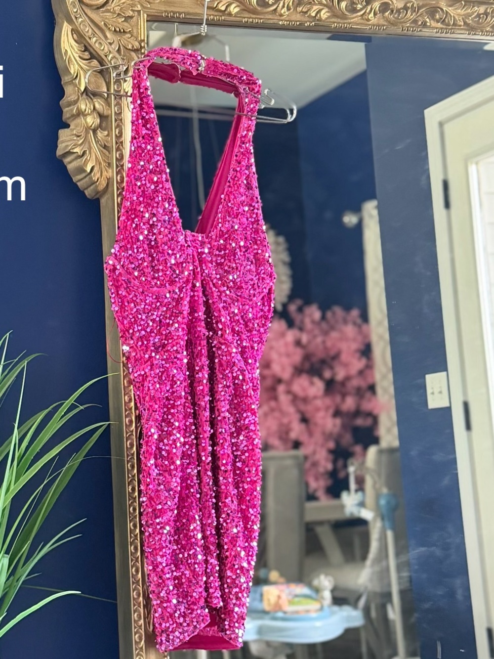 Fashion Nova Hot Pink Sequin Halter Mini Dress